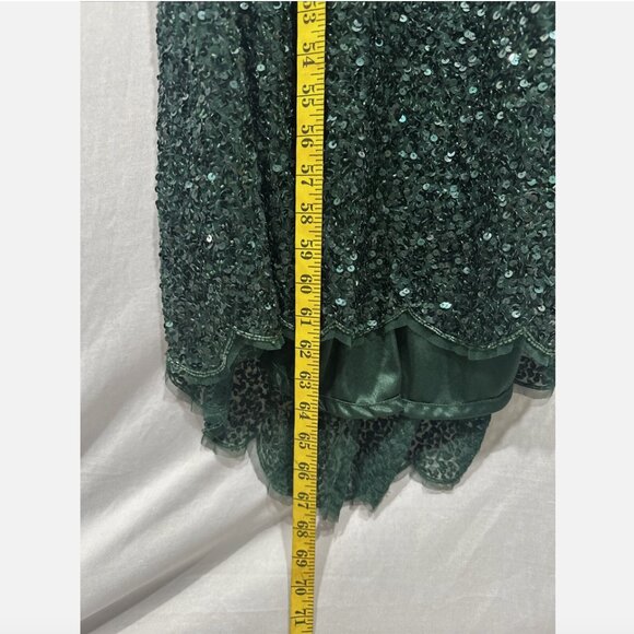NWT $698 Mac Duggal [ 4 ] Sequined V Neck Cape Sleeve‎ Beaded Gown Green #Q745 - Picture 7 of 16